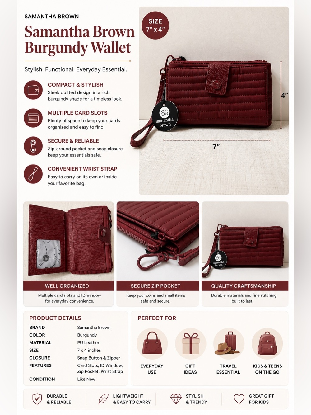 Samantha Brown Burgundy Wallet